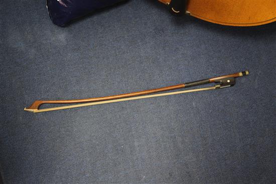 A 20th century Czechoslovakian three quarter size double bass, length of back 42in.